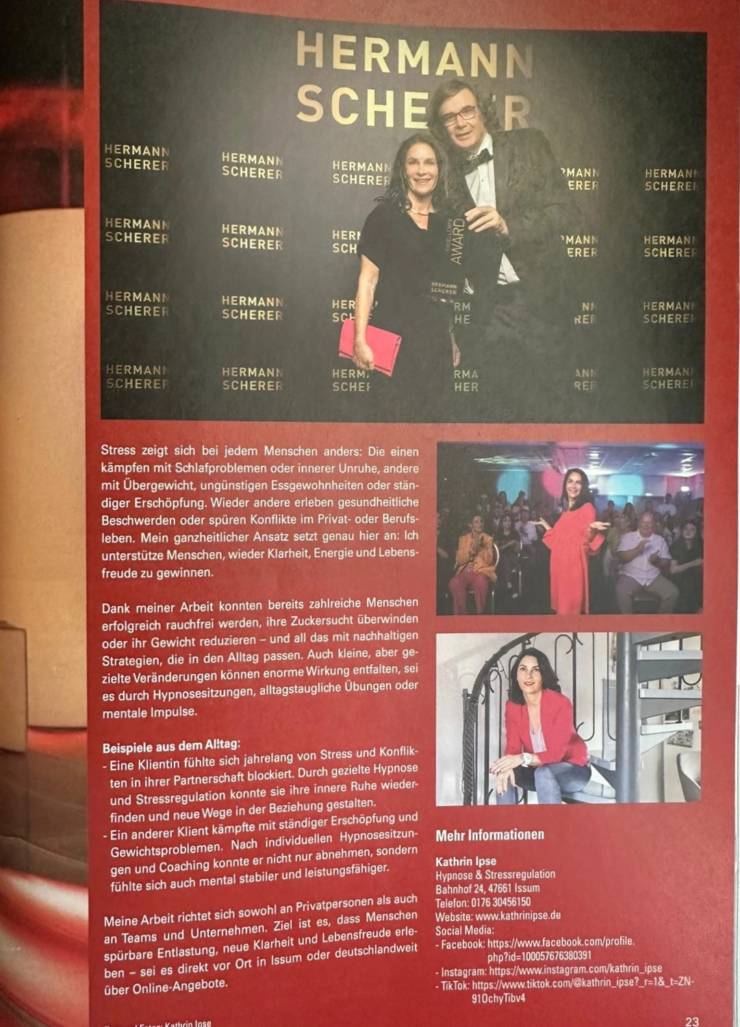 Kathrin Ipse - Expertin für Stressregulation, Nervensystem-Balance und professionelle Hypnose - Ein Mann und eine Frau posieren für ein Magazinfoto.